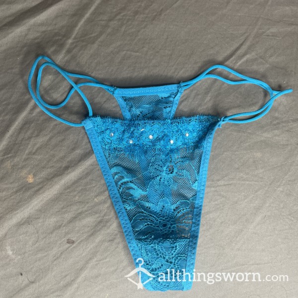 Bright Blue Diamante Lace G-string