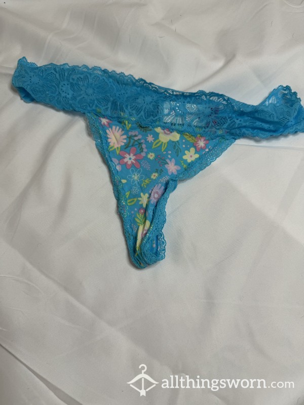 Bright Blue Flower Print Thong