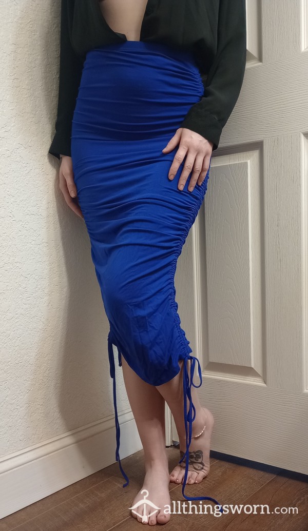 Bright Blue Scrunch Pencil Skirt