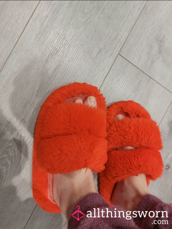 Bright Orange Fluffy Slippers