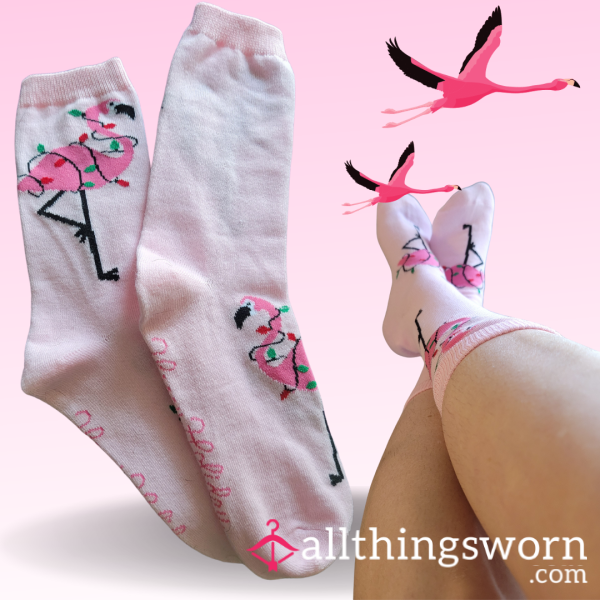 🦩 Bright Pink Flamingo "Holiday" Socks, Super Soft