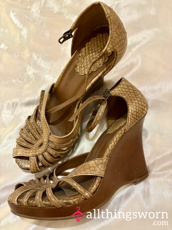 Brown Animal Print Wedges, Worn