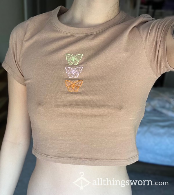 Brown Bu*terfly Crop Top