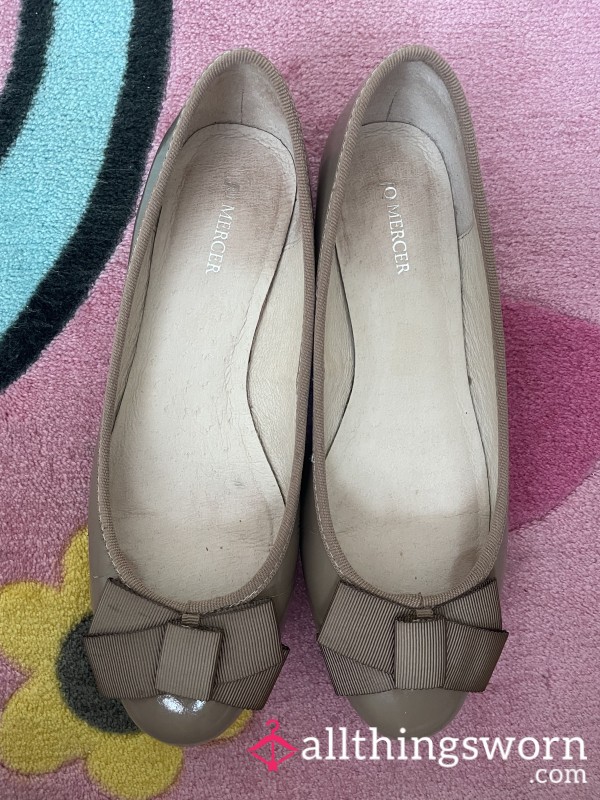 Brown Jo Mercer Ballet Flats With Big Bows Very Well Worn After 5 Years