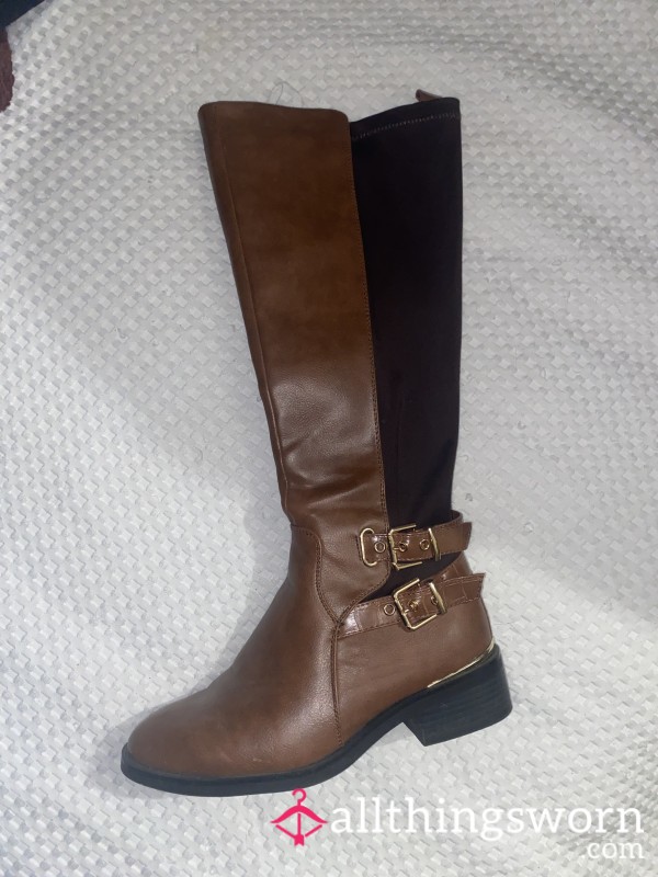 Brown Leather Knee High Boots