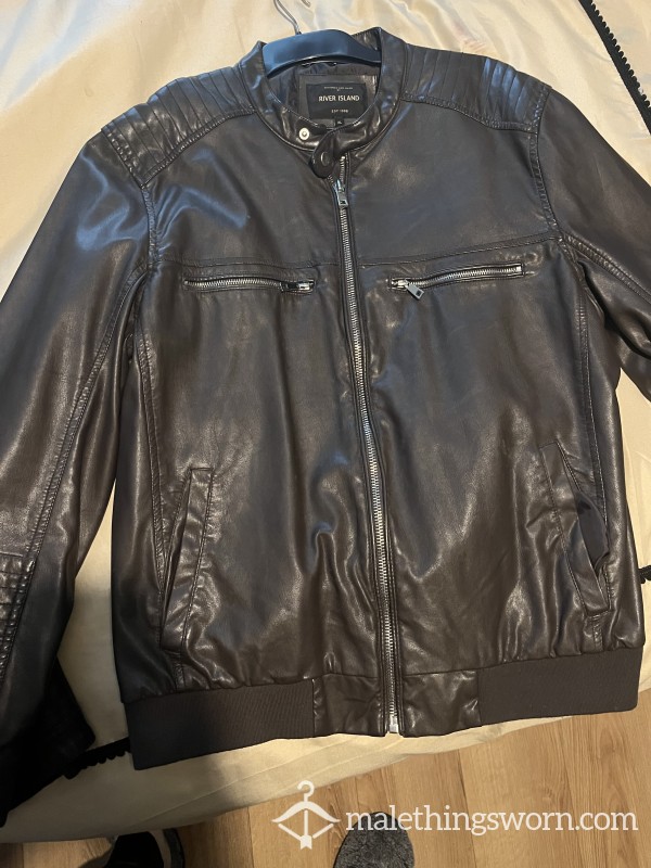 Brown River Island Leather Jacket Xl