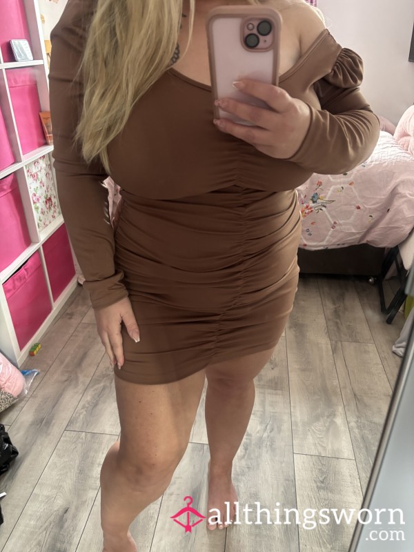 Brown Rouched Dress Plus Size Worn