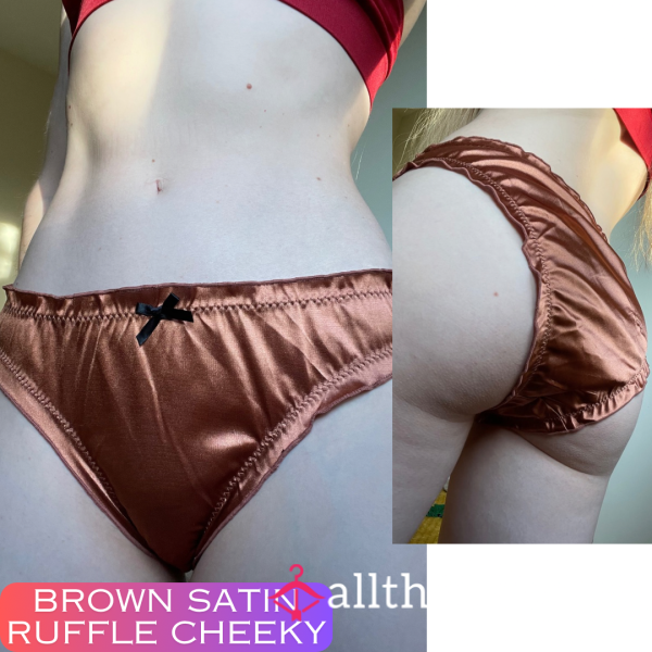 Brown Satin Ruffle Cheeky 🐻 Size Small. 1 Day Wear - £20. Longer Wears Available And International Shipping 🌎