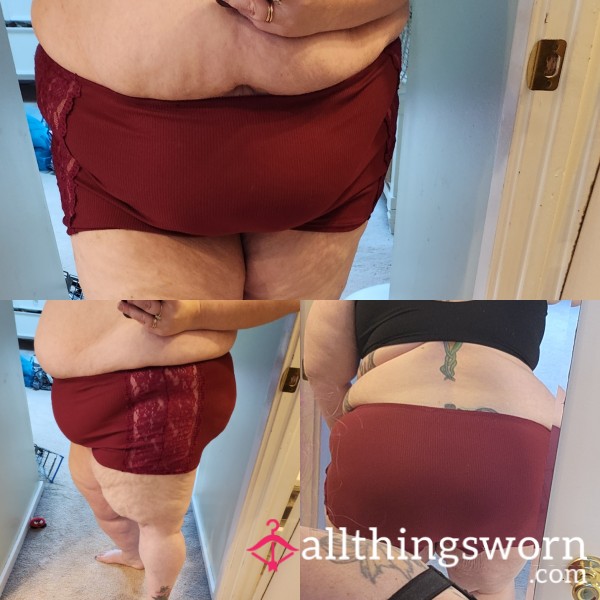 Burgundy Cotton And Lace Boy Shorts