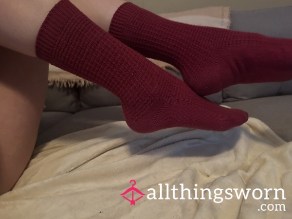 Burgundy Cotton Socks, Well Worn And Ready For Their New Home💋