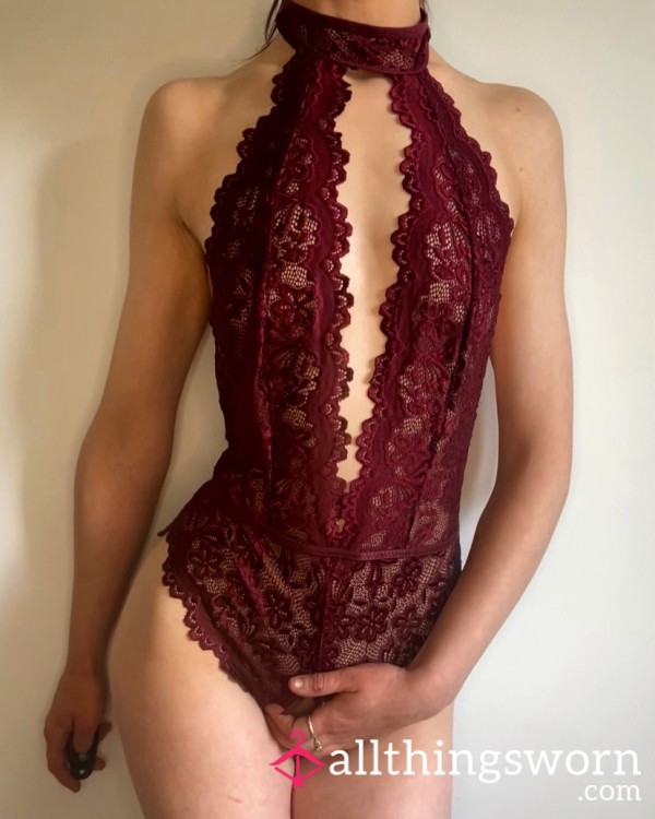 Burgundy Crotchless Bodysuit