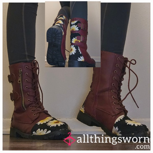 Burgundy Flor*l Boots