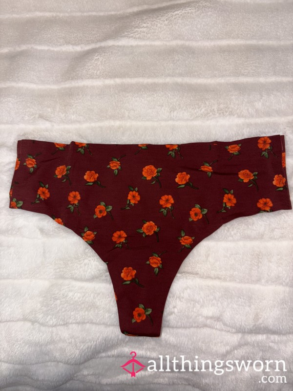 Burgundy Flower Pattern Thong