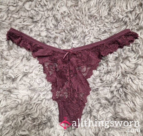 Burgundy Lace Thong (Size: 14-16)