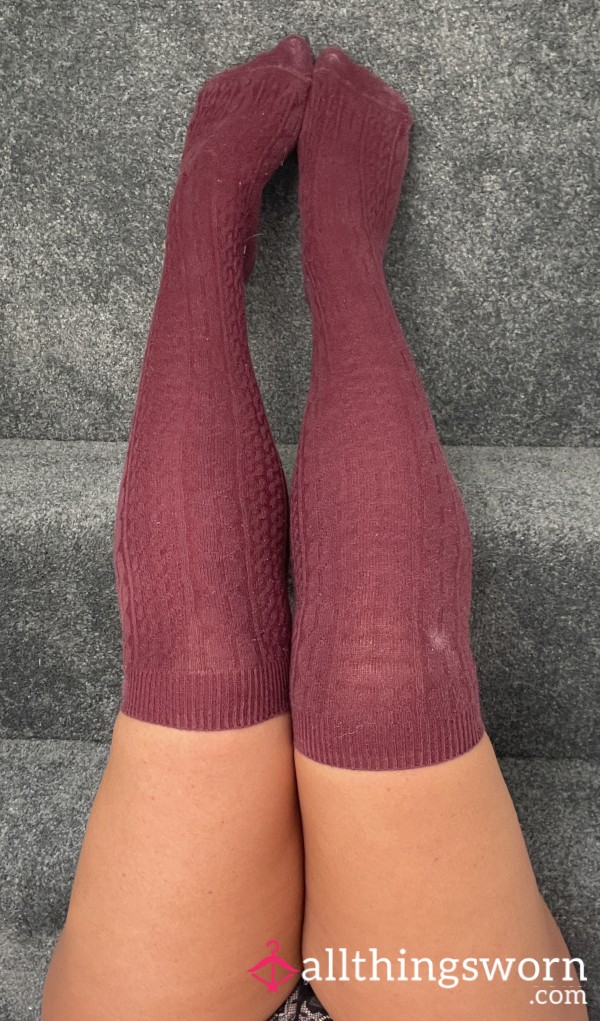 Burgundy Over Knee Cotton Socks