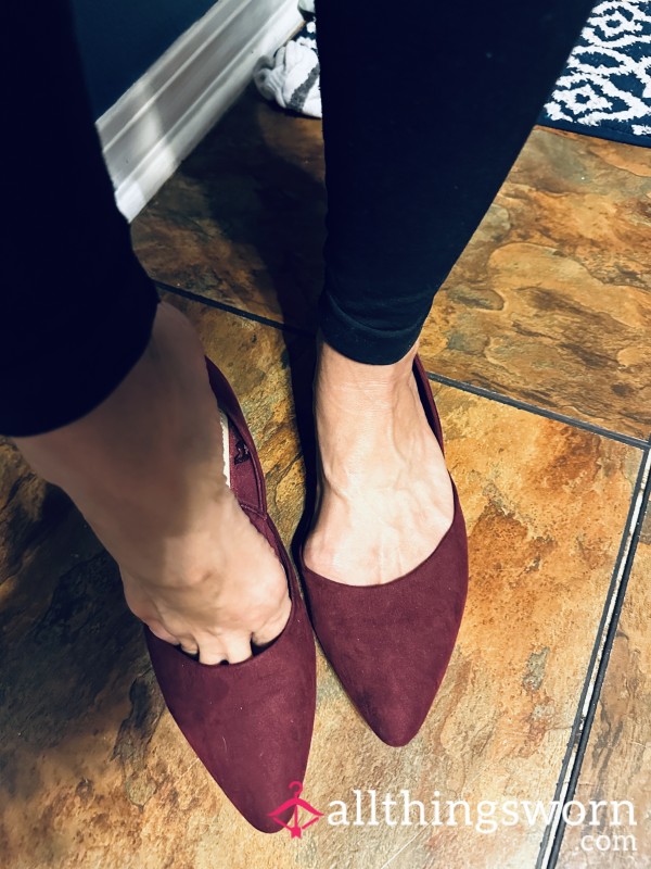 Burgundy Pointed Toe Ballet Flats