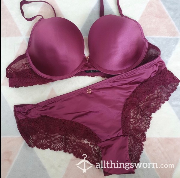 Burgundy Satin Bra And Panties Set