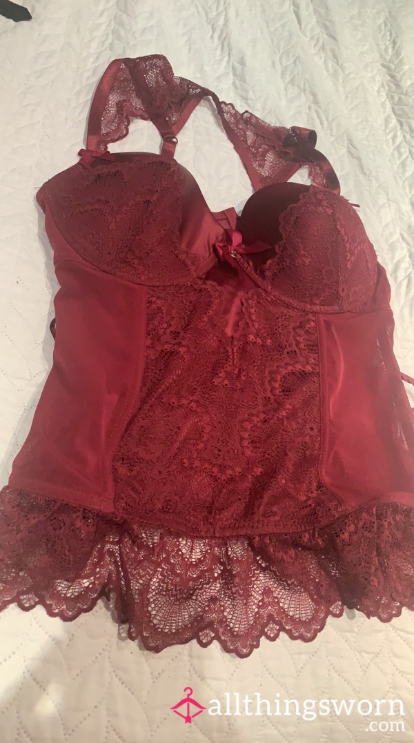 Burgundy Satin Teddy * Hook Fastening * Size 20 * Stunning