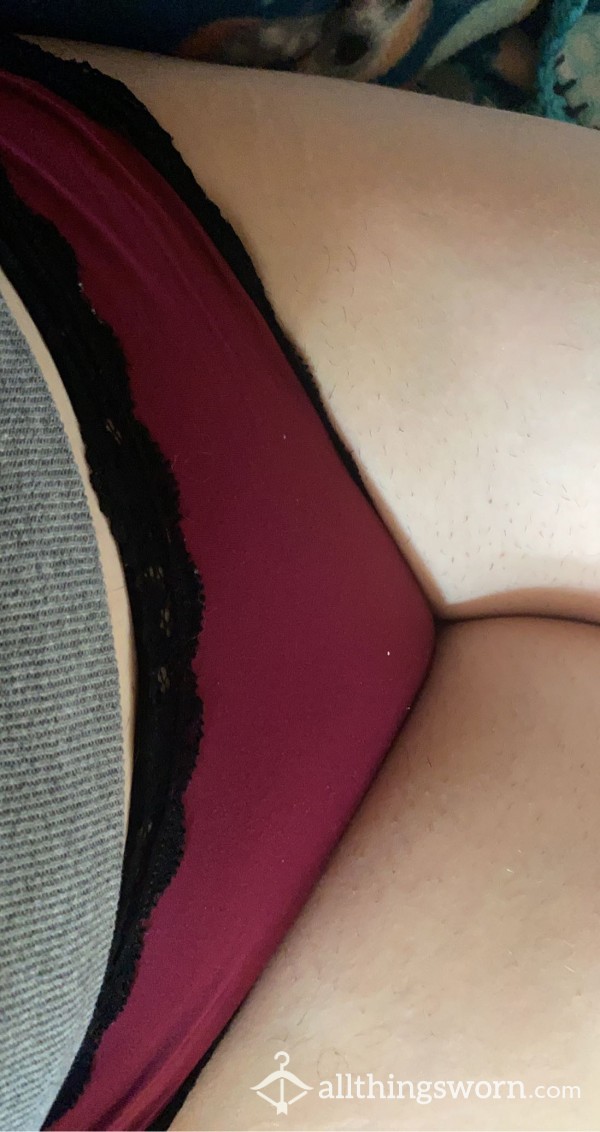 Burgundy Silk And Black Lace Panties