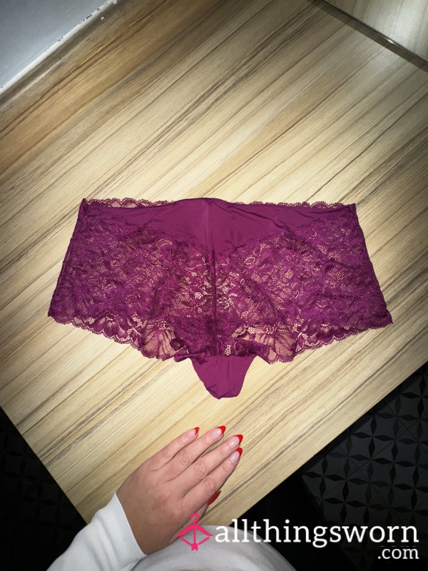 Burgundy Silky Satin Lace Back Briefs – Stock Clearance Sale!