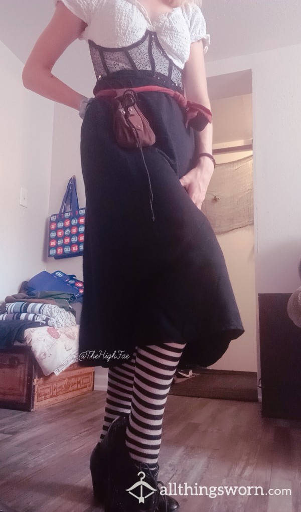 B&W Striped Thigh High Stockings