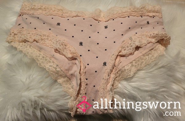 C14: XL Victoria Secret Pink Cotton And Lace Polka Dot Panties