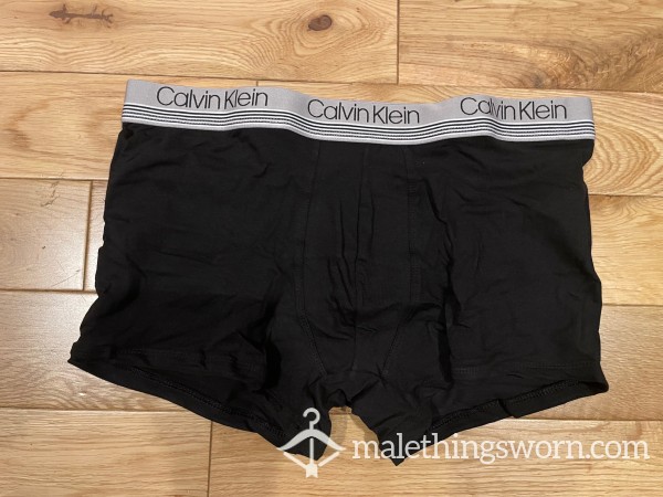 Calvin Klein Black Boxer Shorts Trunks With Grey Logo Waistband (XL)