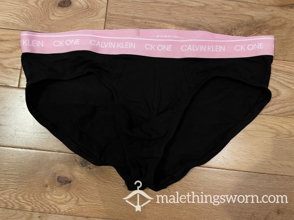 Calvin Klein CK ONE Black Hip Briefs With Pink Logo Waistband (L)