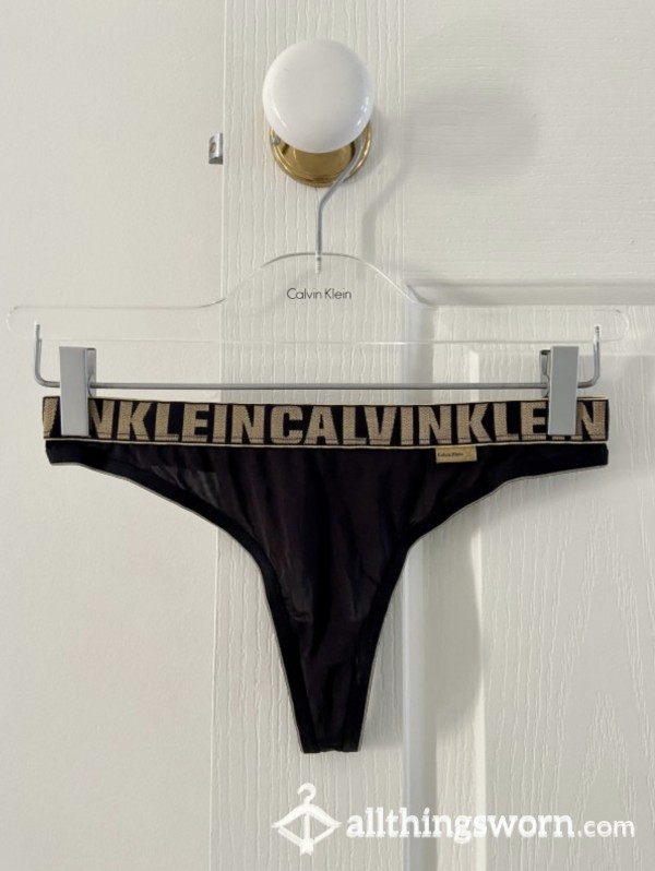 Calvin Klein Workout Lycra Thong - Black & Gold - 1 Day Wear