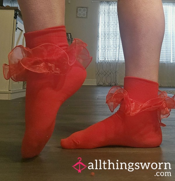 Candy Apple Red Ruffle Socks