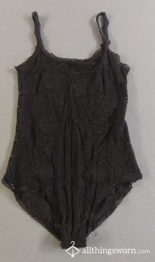 Casual Black Lace See Thru Bodysuit