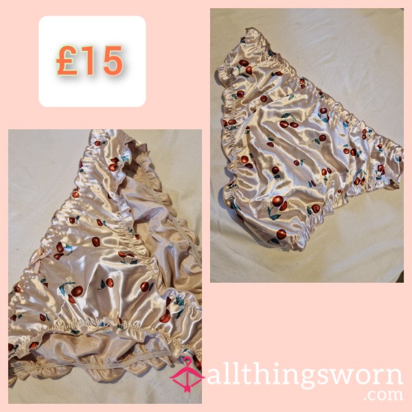 Champagne Coloured Satin Full Brief With Cherries