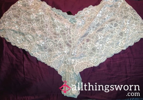 Champagne Full Lace Boy Short Thong Panties - Used