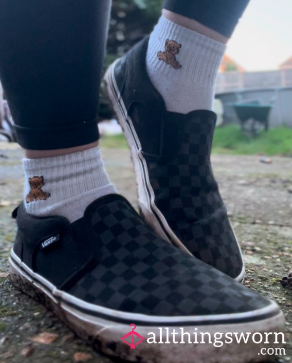 🖤🩶 Checkered Slip On Vans With 2 Min Video ♡ Size 5 UK