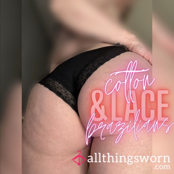 Cheeky Cotton And Lace Brazilian Panties 🖤 Worn 48hrs £25 🖤 Free Uk Tracked Postage 🖤 International Shipping Available 😘