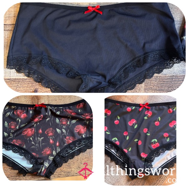 Cherry , Roses Or Black Like My Soul Big Girls Panties With Lace Trim