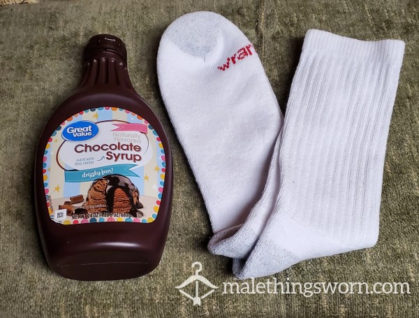 Chocolate Covered Socks - Brand New White Wrangler Tall Socks Ruined