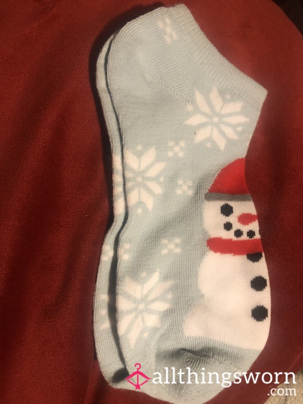 Christmas Light Blue Snowman Socks