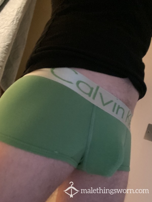 CK Calvin Klein Green Pants, Shiny Waistband