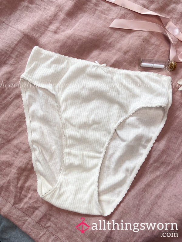 Cla**ic Full Back Panty - White Ribbed Granny Style