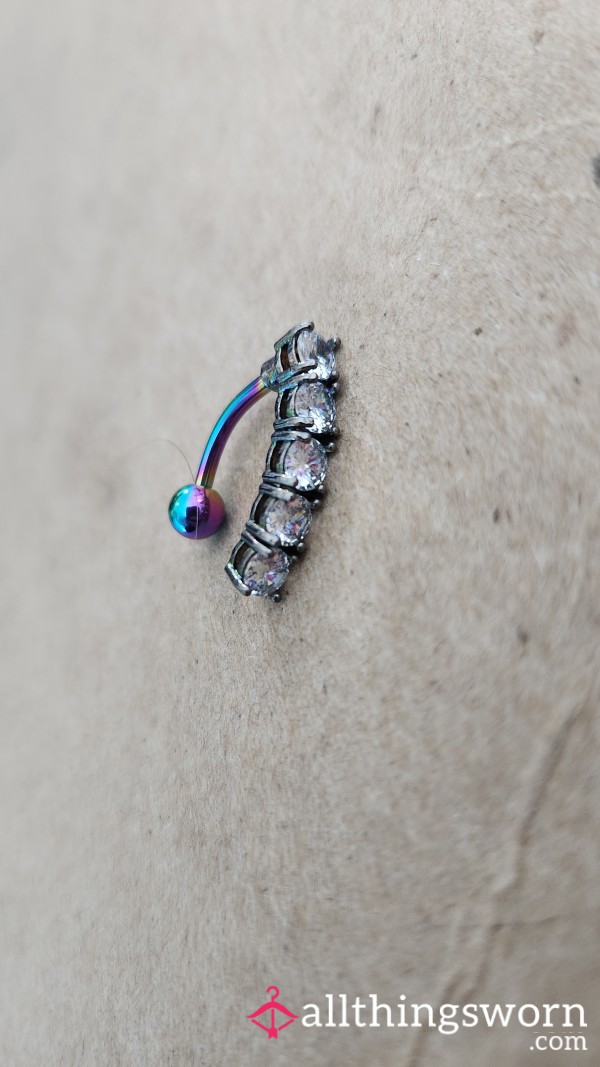 🫧 Clear Rhinestone And Rainbow Metallic Belly Bu*ton Ring 🫧