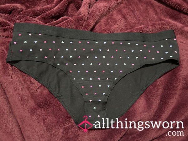 ~COLORFUL MINI HEART PRINT BLACK COTTON CHEEKY PANTY~