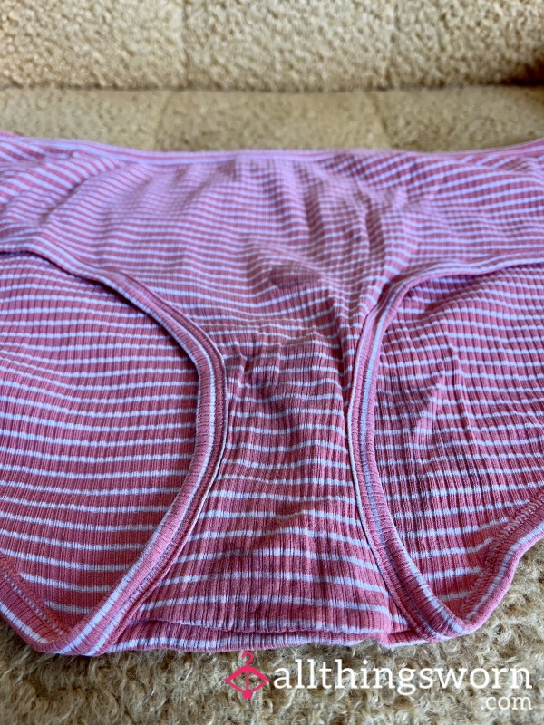 Cor*l Orange And White Striped Cotton Panties With Distinctive Stains (XXL - Aerie)