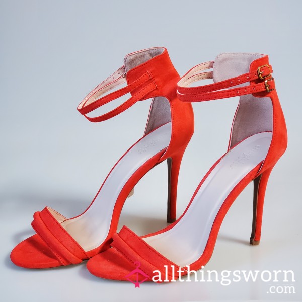 Cor*l Red Strappy Stillettos - Near New - Size 9