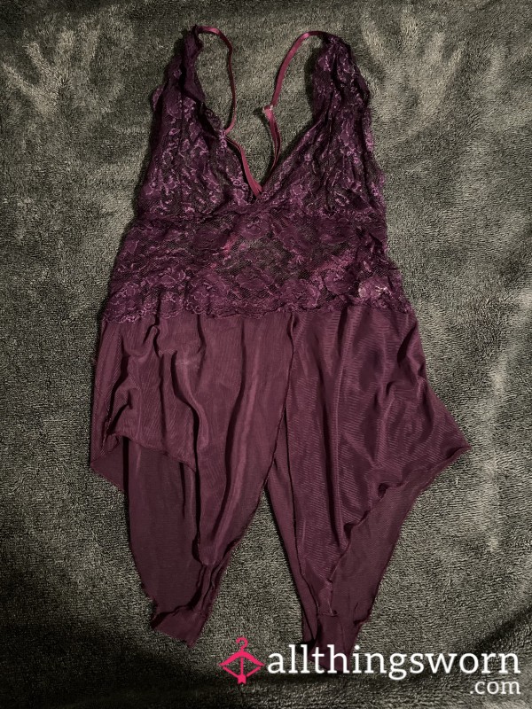 Crotchless Purple Lace Topped Body Suit.