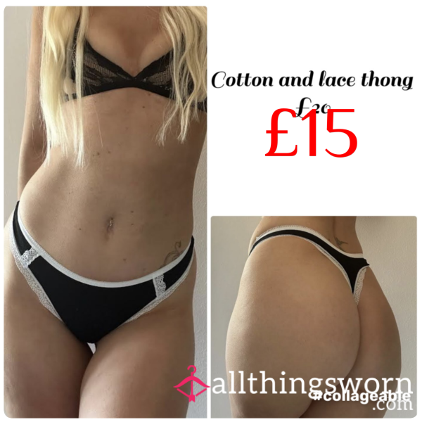 **SALE** Cotton And Lace Thong