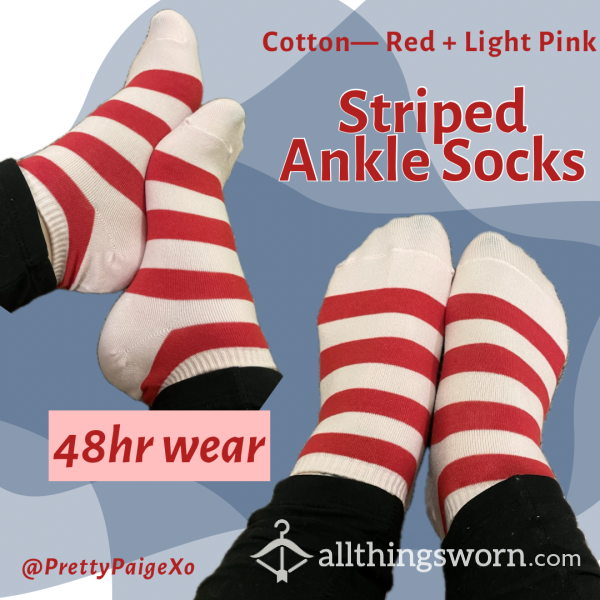 Striped Cotton Ankle Socks 👣 Pink & Red Stripes ❤️ 48hr Wear