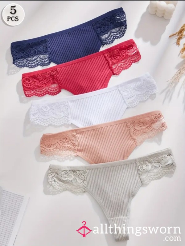 Cotton & Lace Thongs