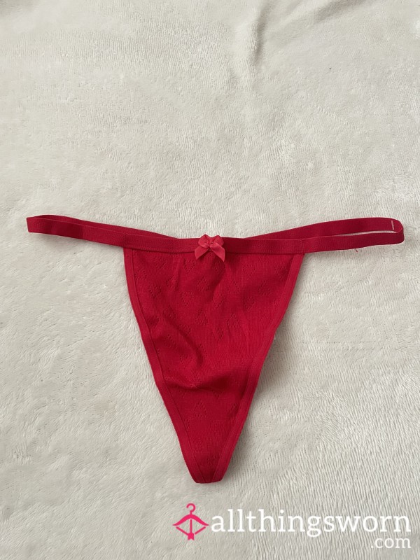 Cotton Red Bow G String Thong - XS | 24 Hour Wear Included |