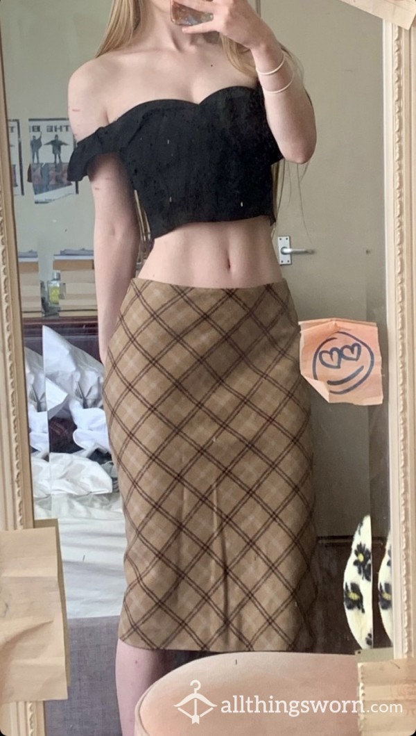 Vintage Tartan Midi Pencil Skirt 🥸